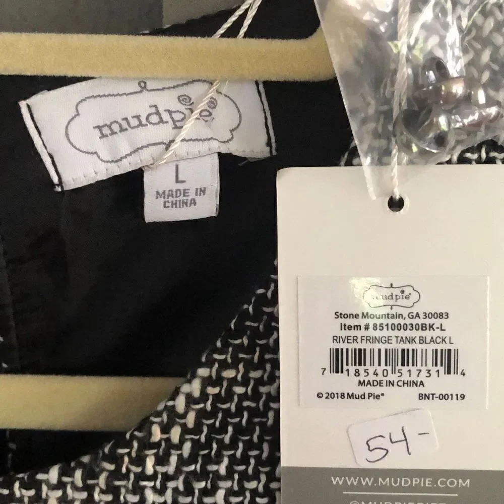 NWT Mud Pie Tweed sleeveless top with fringe size L￼ - Picture 3 of 5